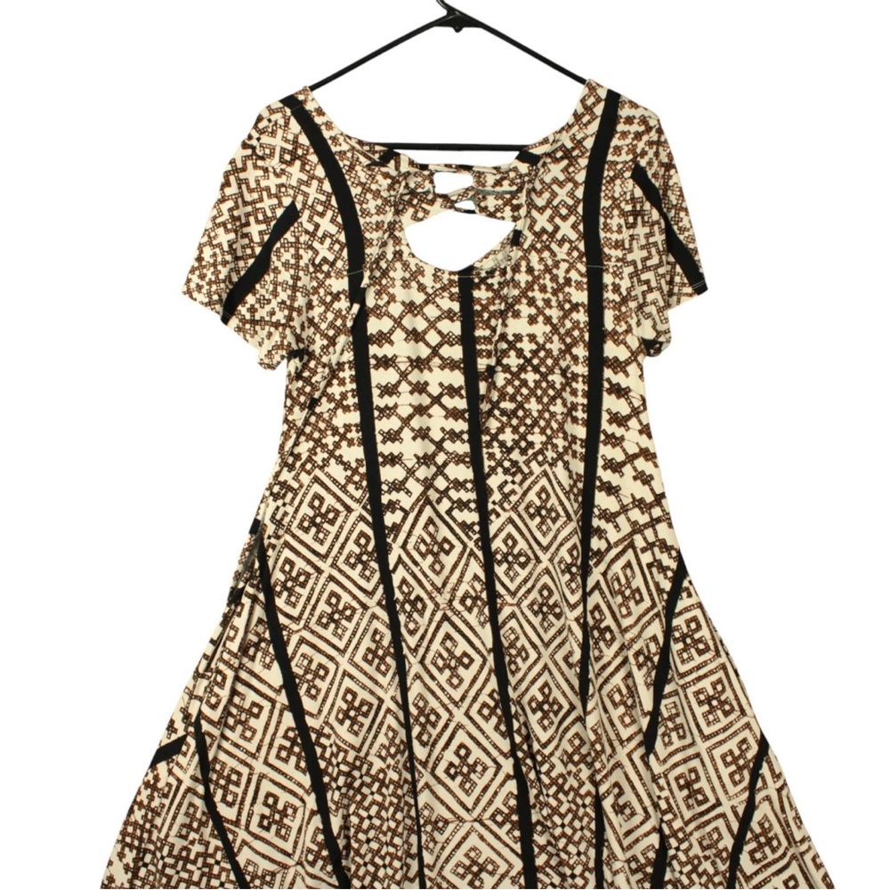 Bel Kazan Anthropology Midi Dress Short Sleeves Sz L geometric Print Boho - Picture 3 of 14